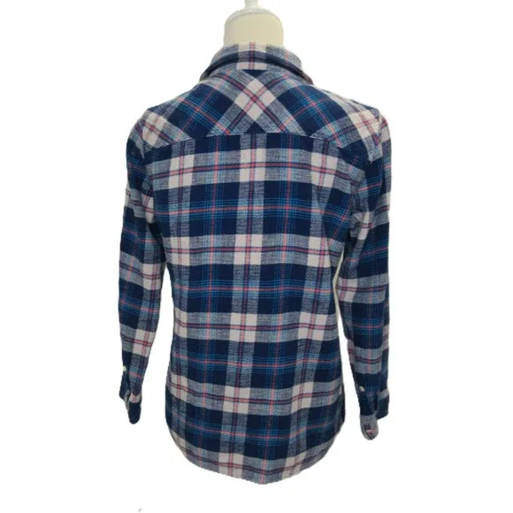 J. Crew Womens 10P Flannel Plaid Button Up Blue Coral Cotton Long Sleeve - Picture 6 of 15